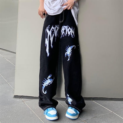 NO.3365 Scorpion Graphic Black Jeans