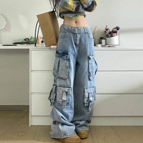 NO.6985 Wide Leg Cargo Denim Pants