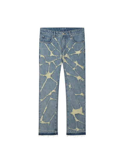 NO.3465 Destroyed Spider Web Straight Leg Jeans