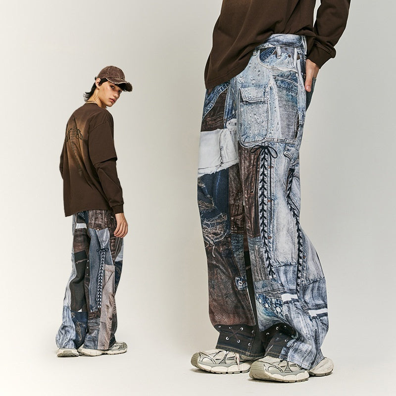 NO.7564 Patchwork Wide-Leg Denim Jeans