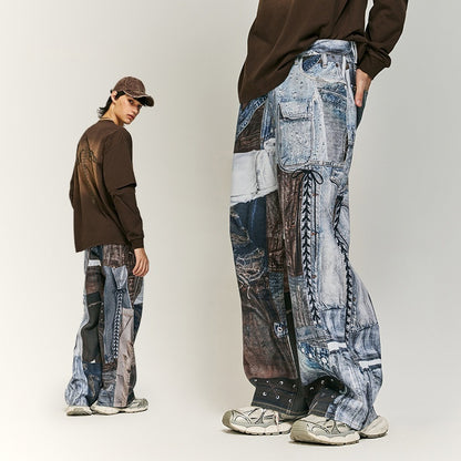 NO.7564 Patchwork Wide-Leg Denim Jeans