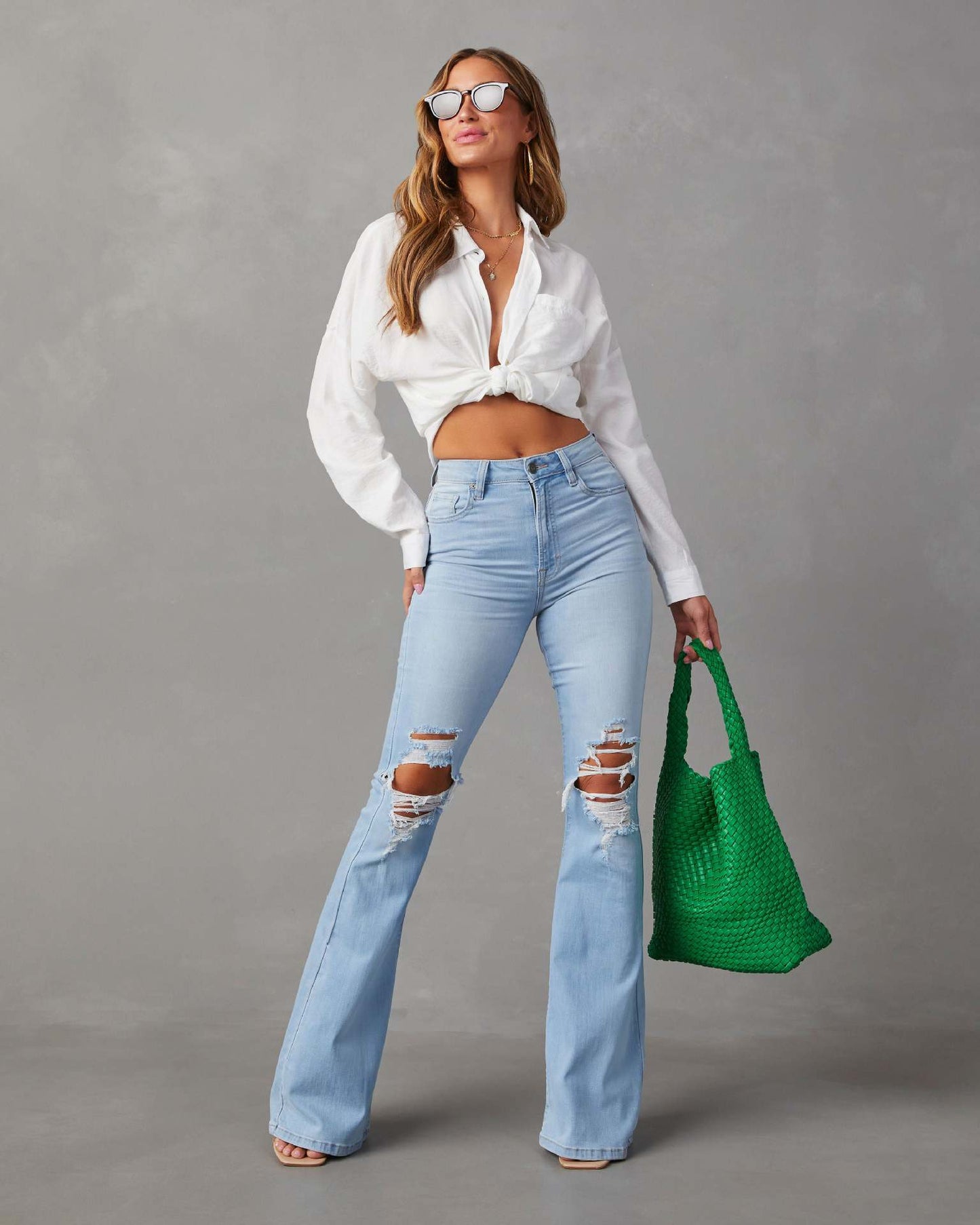 NO.3265 Ripped Flared Denim
