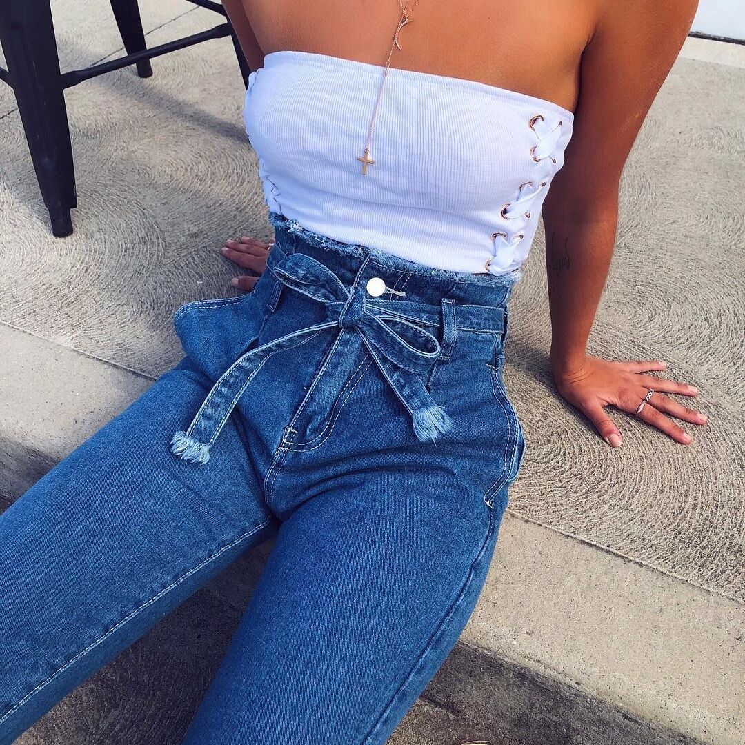 NO.9873 High Waisted Straight Leg Jeans