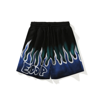NO.6652 Flame Print Denim Shorts