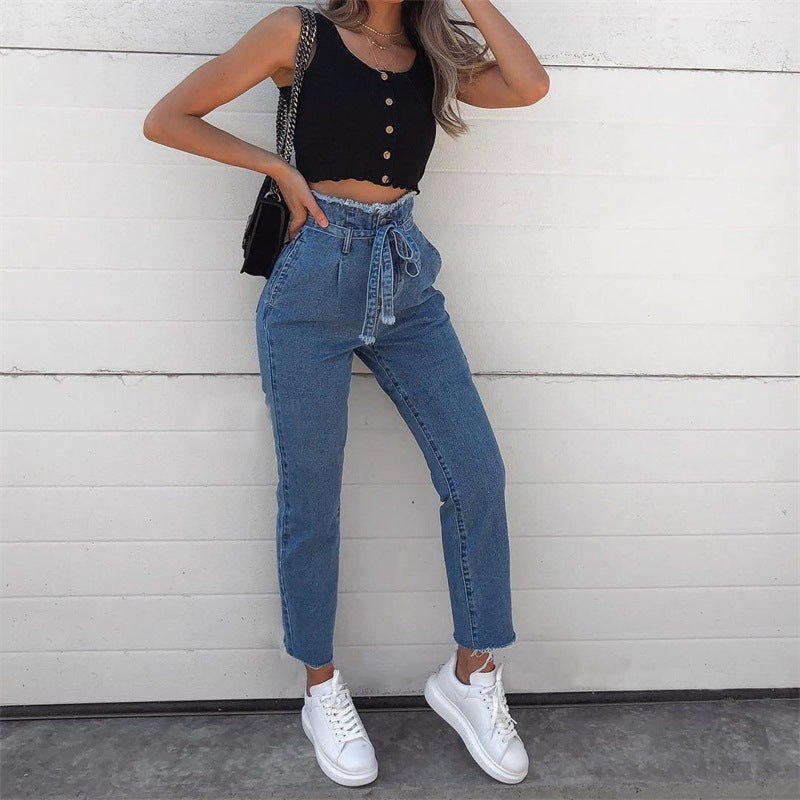 NO.9873 High Waisted Straight Leg Jeans