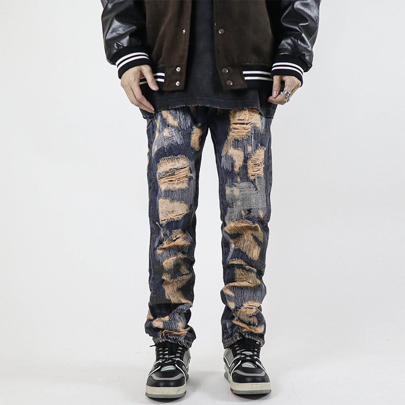 NO.6623 Retro Washed Straight Hole pants