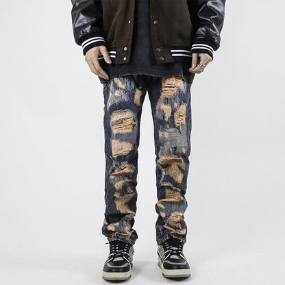 NO.6623 Retro Washed Straight Hole pants