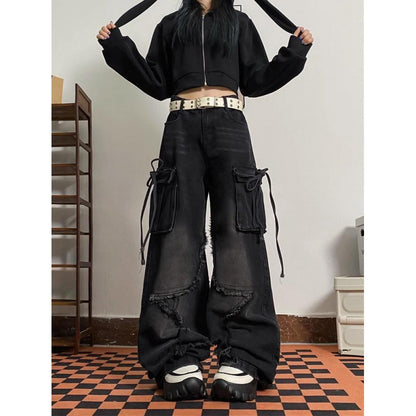 NO.6595 Vintage Wash Cargo Flare Jeans