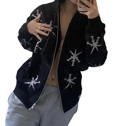 NO.3564 Star Pattern Zip-Up Hoodie