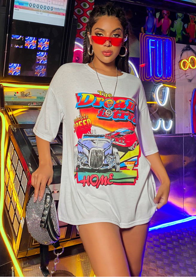 NO.1673 Oversized Retro Graphic T-Shirt Dress