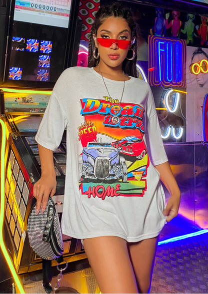 NO.1673 Oversized Retro Graphic T-Shirt Dress