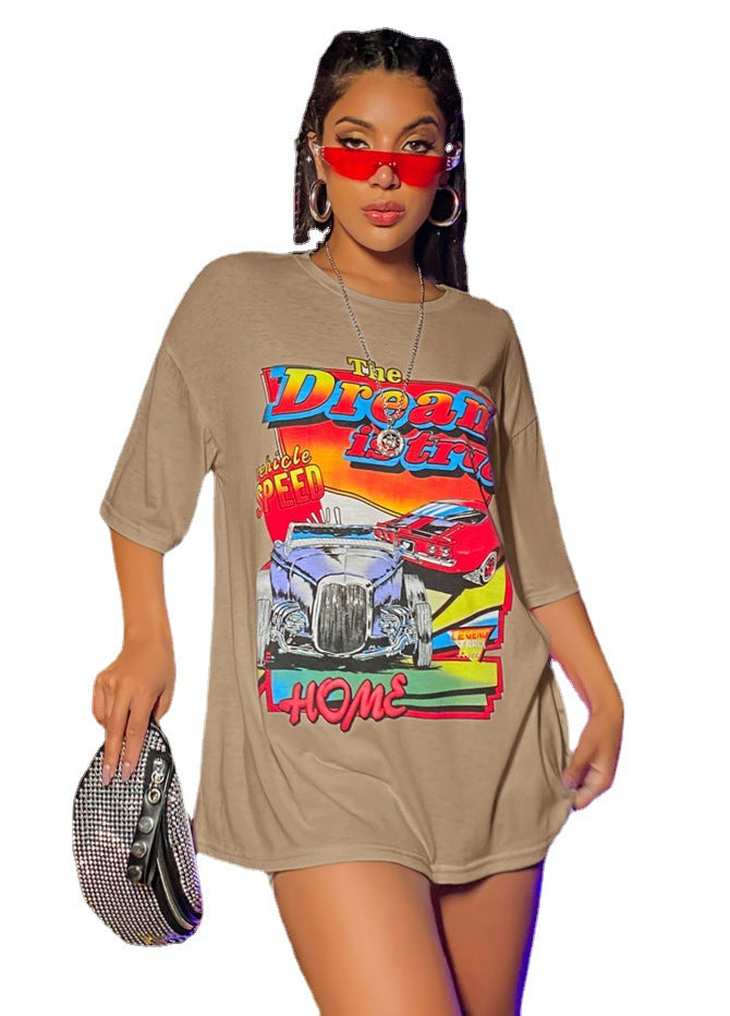 NO.1673 Oversized Retro Graphic T-Shirt Dress