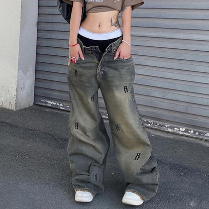 NO.3498 Distressed Wide-Leg Street Pants