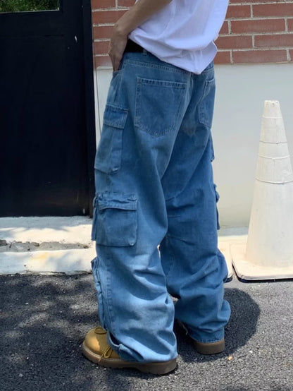 NO.6251 Blue Utility Cargo Jeans