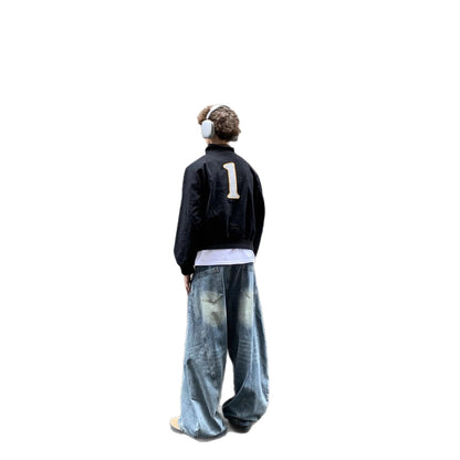 NO.3426 Embroidered Varsity Denim Jacket