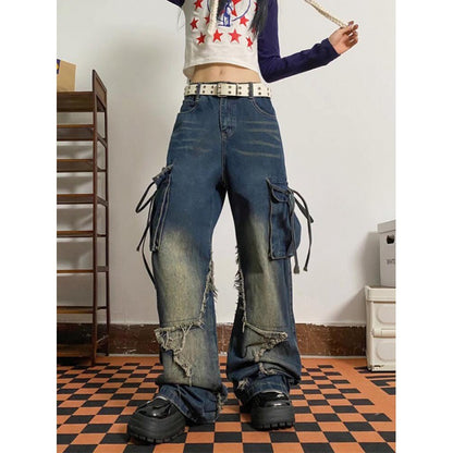 NO.6595 Vintage Wash Cargo Flare Jeans