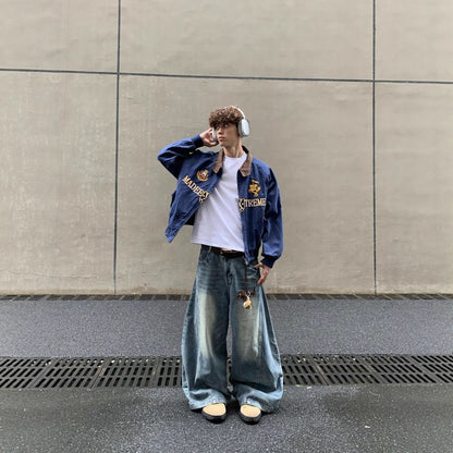NO.3426 Embroidered Varsity Denim Jacket
