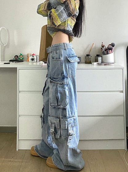NO.6985 Wide Leg Cargo Denim Pants