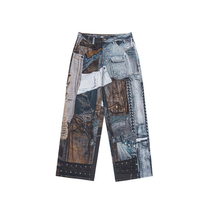 NO.7564 Patchwork Wide-Leg Denim Jeans