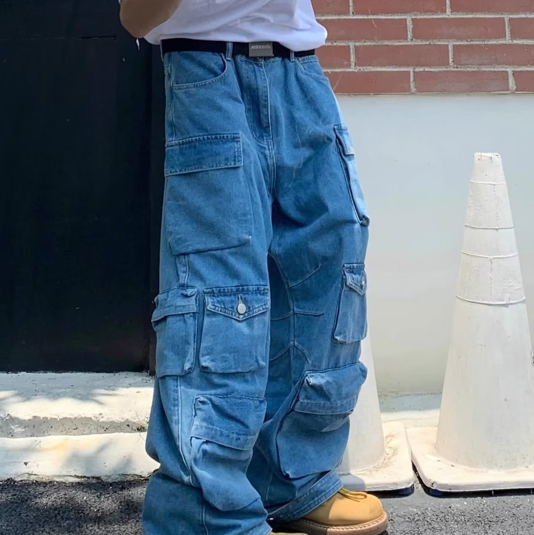 NO.6251 Blue Utility Cargo Jeans