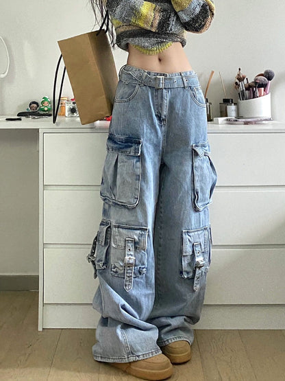 NO.6985 Wide Leg Cargo Denim Pants