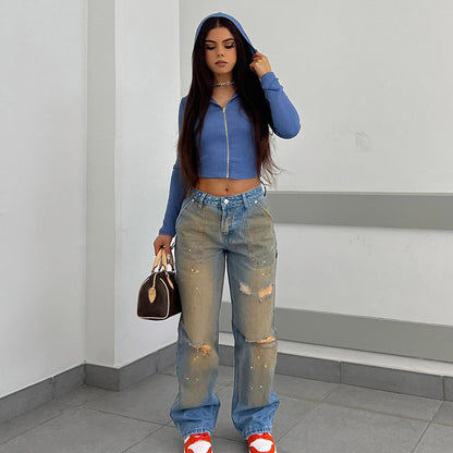 NO.3265 Distressed Straight Leg Jeans