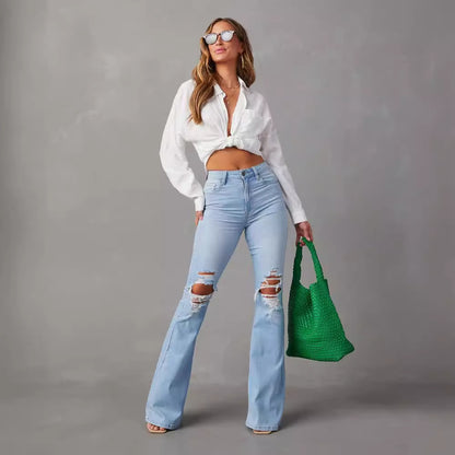 NO.3265 Ripped Flared Denim