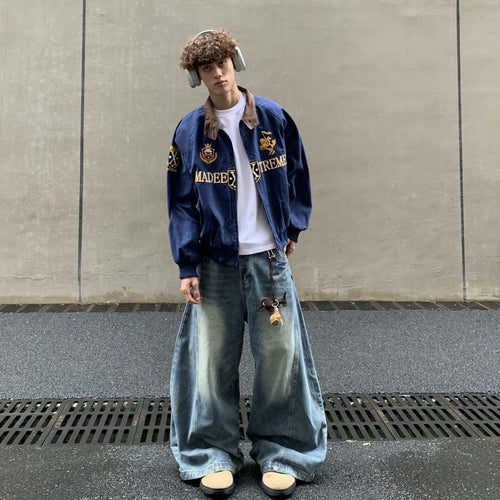 NO.3426 Embroidered Varsity Denim Jacket