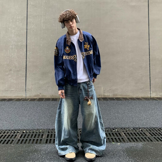 NO.3426 Embroidered Varsity Denim Jacket