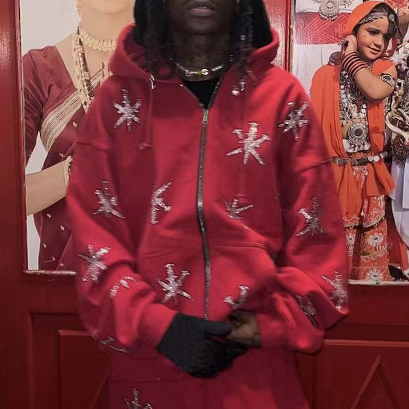 NO.3564 Star Pattern Zip-Up Hoodie