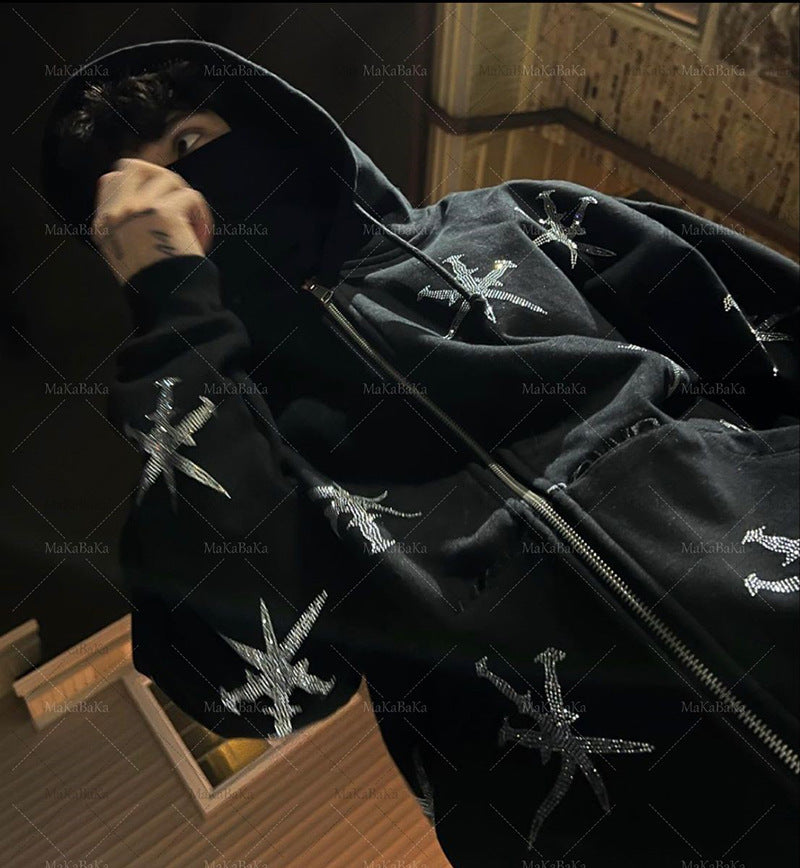 NO.3564 Star Pattern Zip-Up Hoodie