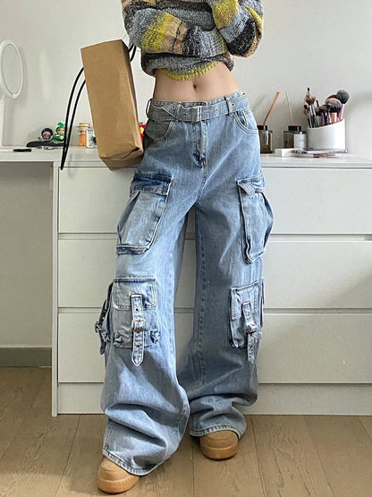NO.6985 Wide Leg Cargo Denim Pants