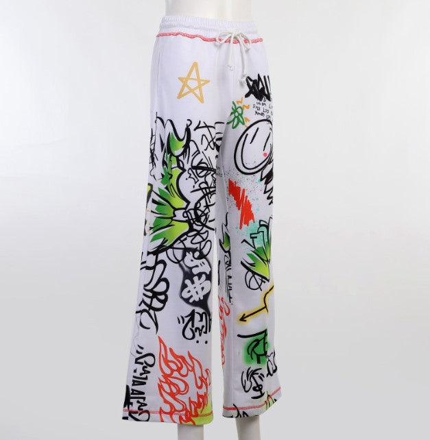 NO.6532 Graffiti Print Wide-Leg Pants