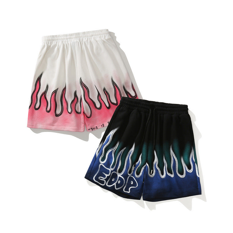 NO.6652 Flame Print Denim Shorts