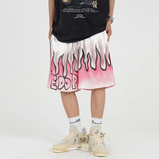 NO.6652 Flame Print Denim Shorts