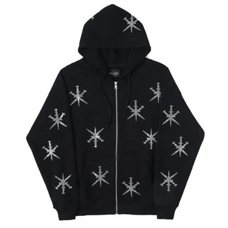 NO.3564 Star Pattern Zip-Up Hoodie