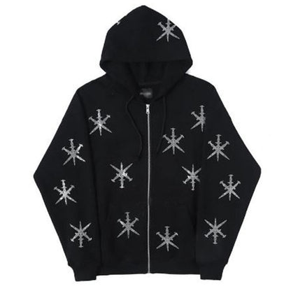 NO.3564 Star Pattern Zip-Up Hoodie