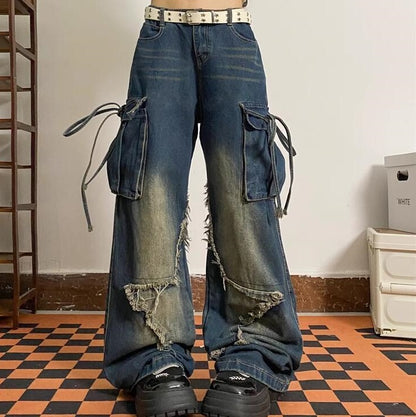 NO.6595 Vintage Wash Cargo Flare Jeans