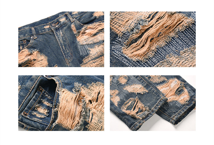 NO.6623 Retro Washed Straight Hole pants
