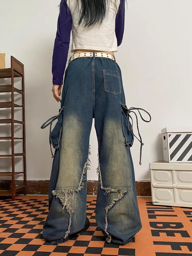 NO.6595 Vintage Wash Cargo Flare Jeans