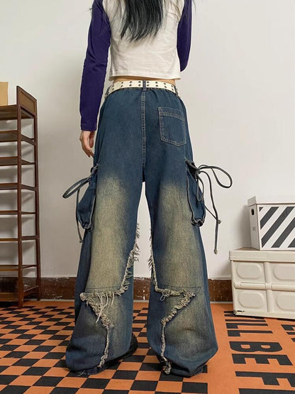 NO.6595 Vintage Wash Cargo Flare Jeans