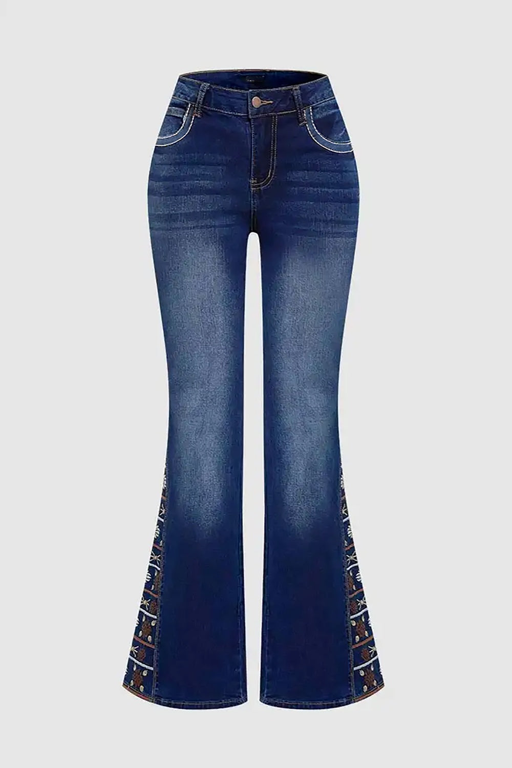 NO.4553 Embellished Hem Flare Jeans