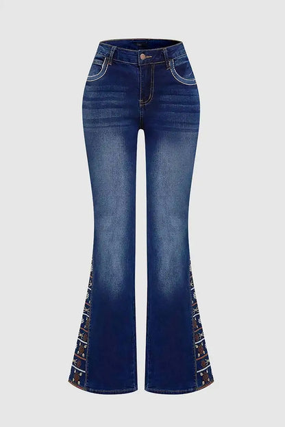 NO.4553 Embellished Hem Flare Jeans