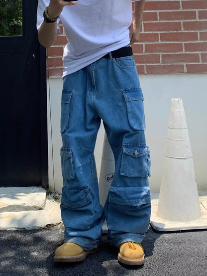 NO.6251 Blue Utility Cargo Jeans