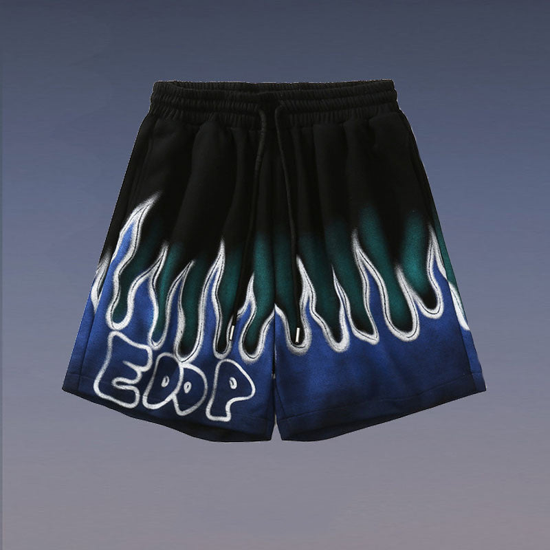 NO.6652 Flame Print Denim Shorts