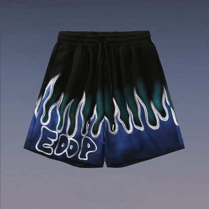 NO.6652 Flame Print Denim Shorts