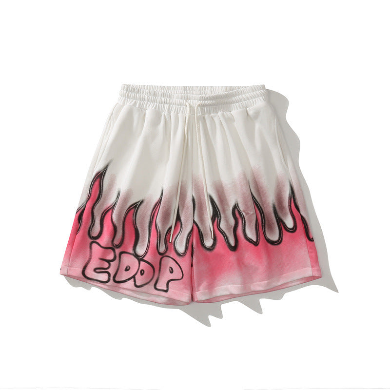NO.6652 Flame Print Denim Shorts