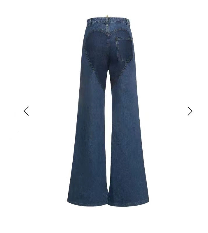 NO.2323 Cutout Hollow Out Criss Cross Straight Flare Denim Pants