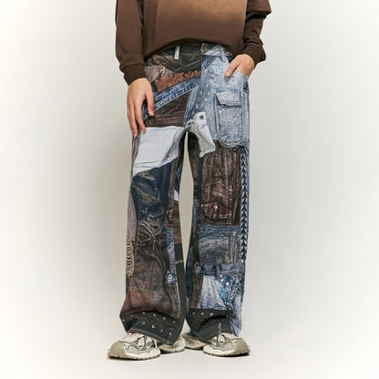 NO.7564 Patchwork Wide-Leg Denim Jeans
