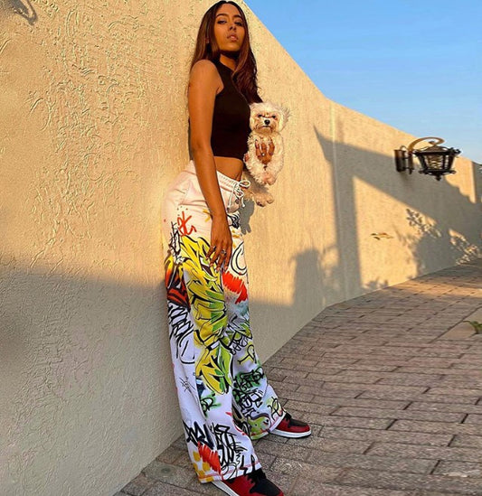 NO.6532 Graffiti Print Wide-Leg Pants